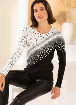 BADER Pullover in weichem Feinstrick SCHWARZ-ECRU
