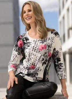 New BADER Pullover in weichem Feinstrick ECRU-SCHWARZ-PINK