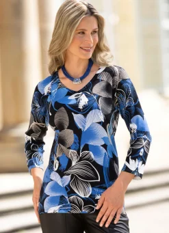 BADER Pullover in weichem Feinstrick SCHWARZ-AZURBLAU-MULTICOLOR