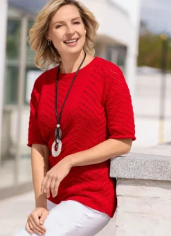 New BADER Pullover mit Ajourmuster ROT