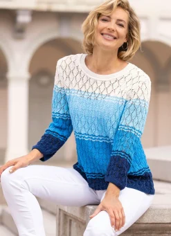 Sale BADER Pullover mit Ajour-Rautendessin WEISS-HELLBLAU-MULTICOLOR