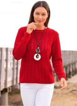Outlet BADER Pullover mit Ajourstreifen KIRSCHROT