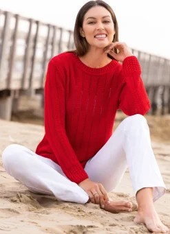 Outlet BADER Pullover mit Ajourstreifen KIRSCHROT
