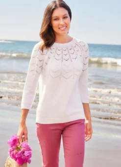 Outlet BADER Pullover mit Ajour-Zacken-Dessin WEISS
