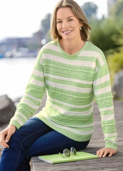 Sale BADER Pullover mit Alloverringeln LINDGRÜN-WEISS