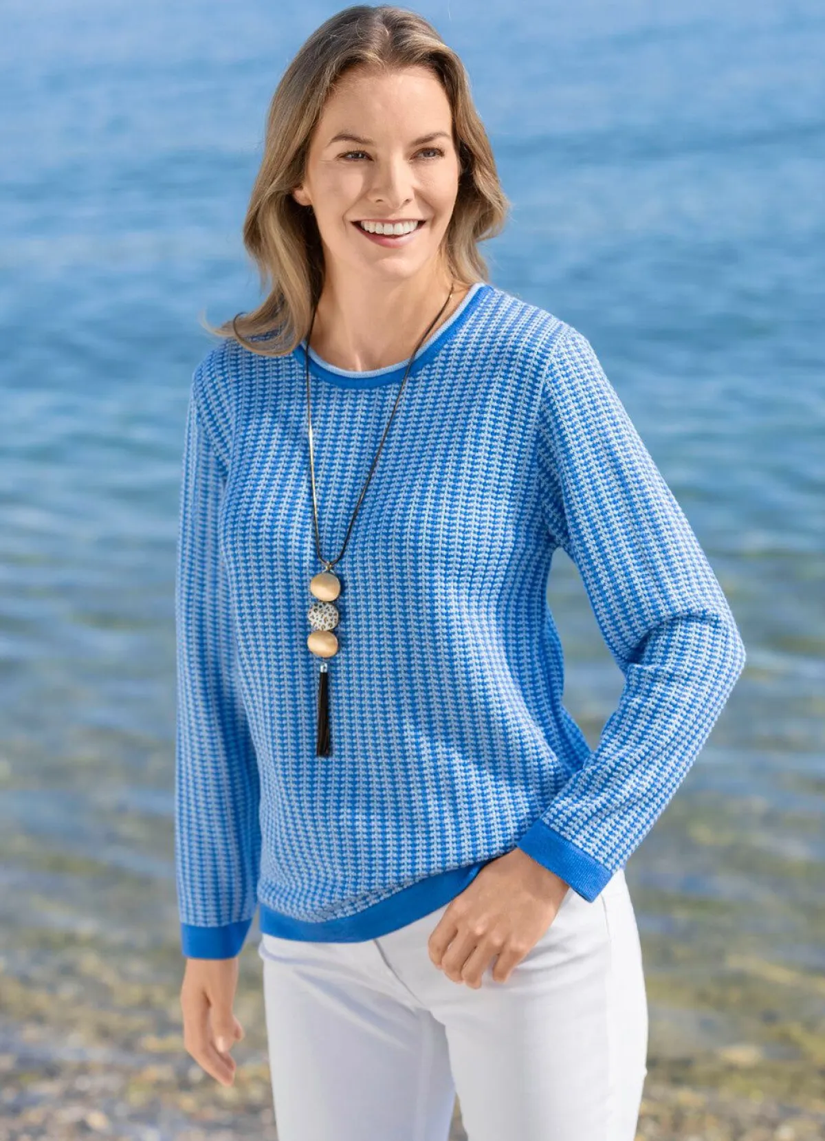 BADER Pullover mit Alloverstruktur ROYALBLAU-HELLBLAU