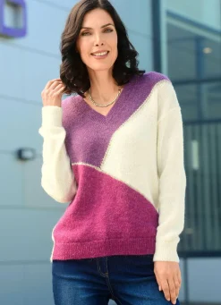Clearance BADER Pullover mit Alpaka und in Color-Blocking KROKUS-ECRU-MAGENTA