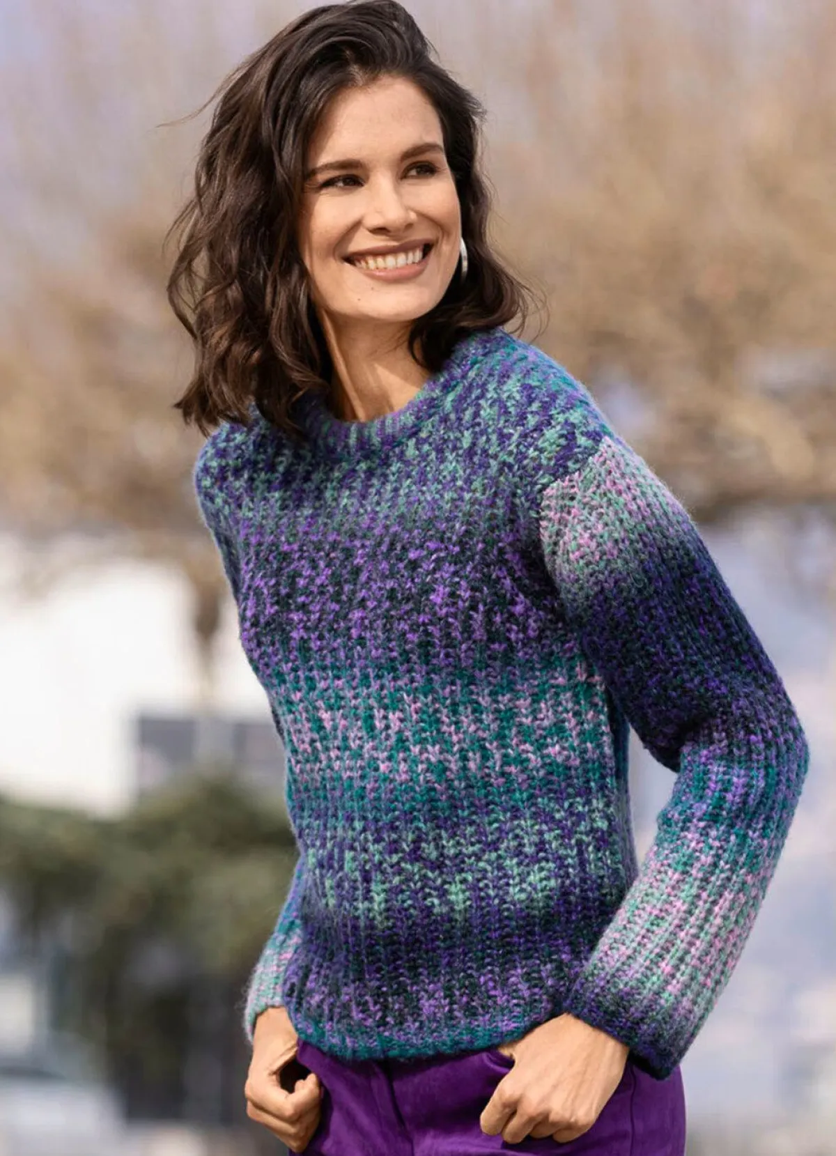 Discount BADER Pullover mit Alpaka und tollem Farbverlauf LILA-GRÜN-MULTICOLOR