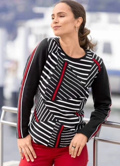 Online BADER Pullover mit asymmetrischem Muster SCHWARZ-WEISS-ROT