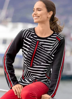 Online BADER Pullover mit asymmetrischem Muster SCHWARZ-WEISS-ROT