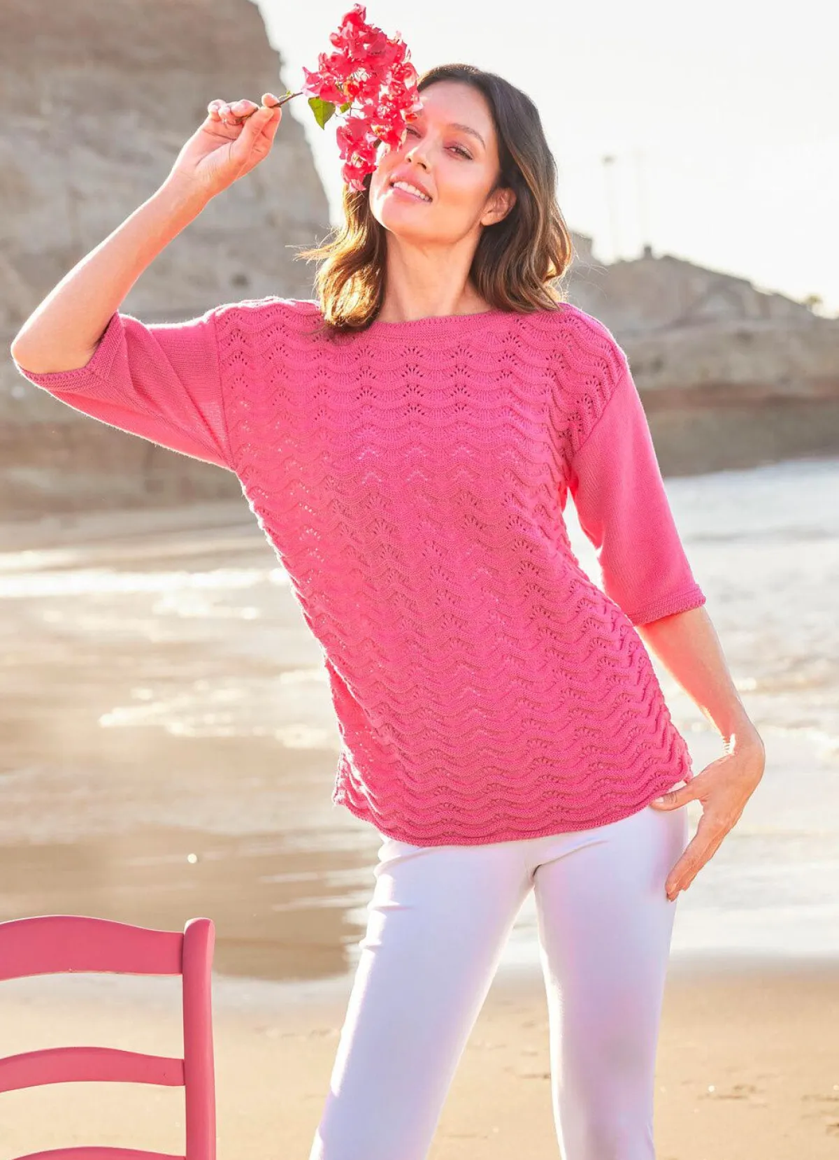 New laurakent Pullover mit aufwendigem Ajour-Wellenmuster PINK