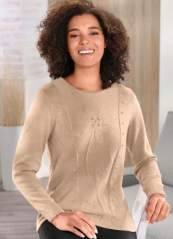 BADER Pullover mit aufwendiger Strukturblüte BEIGE