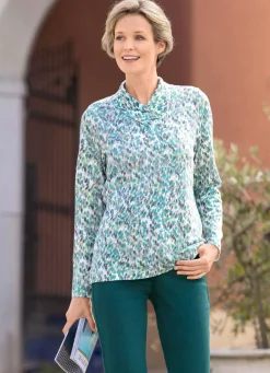 Discount BADER Pullover mit dekorativem V-Kragen MINT-MULTICOLOR