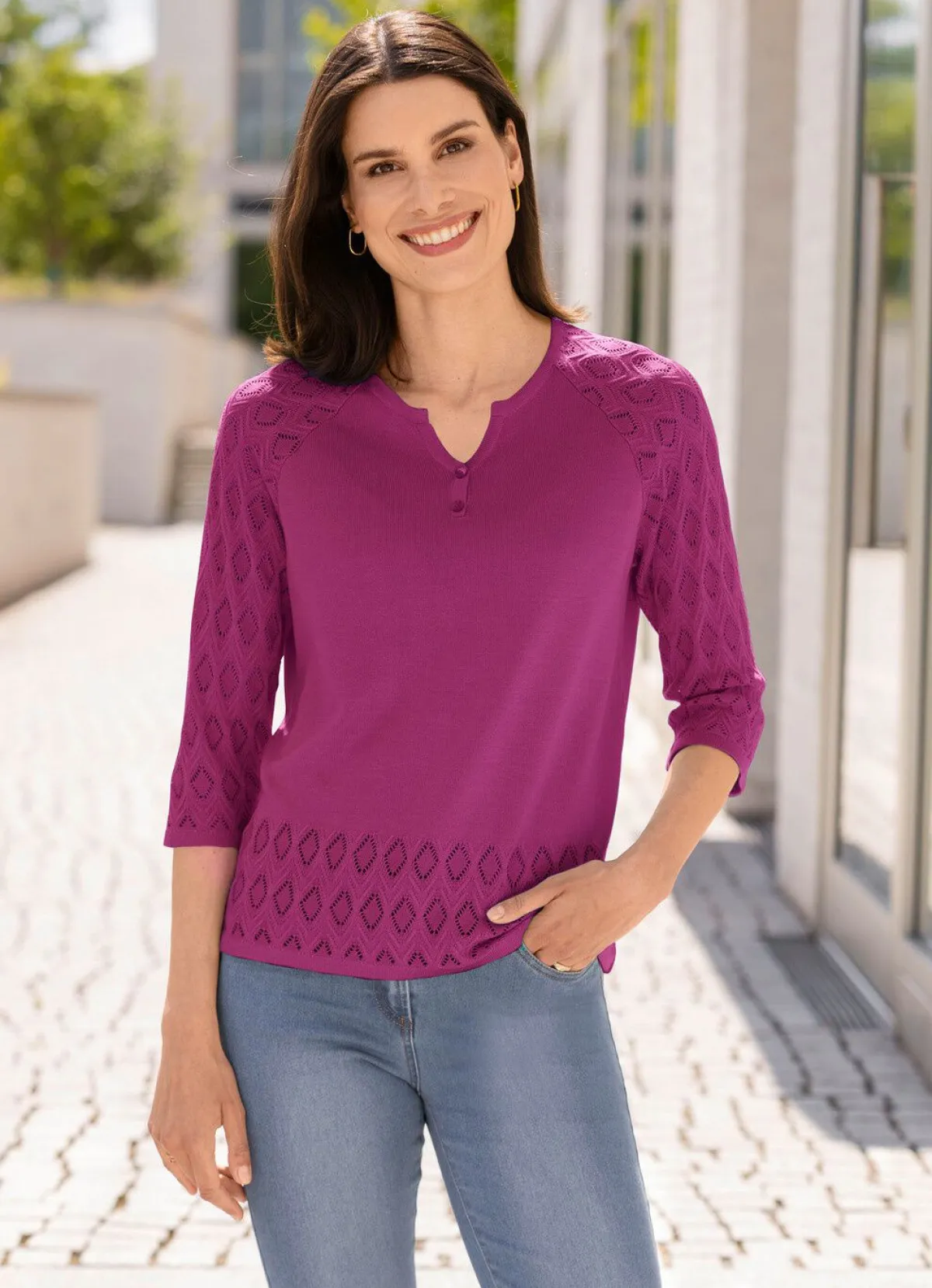 Clearance BADER Pullover mit dekorativem Halsausschnitt MAGENTA
