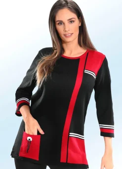 Sale BADER Pullover mit dekorativen Kontrasten SCHWARZ-FEUERROT-WEISS