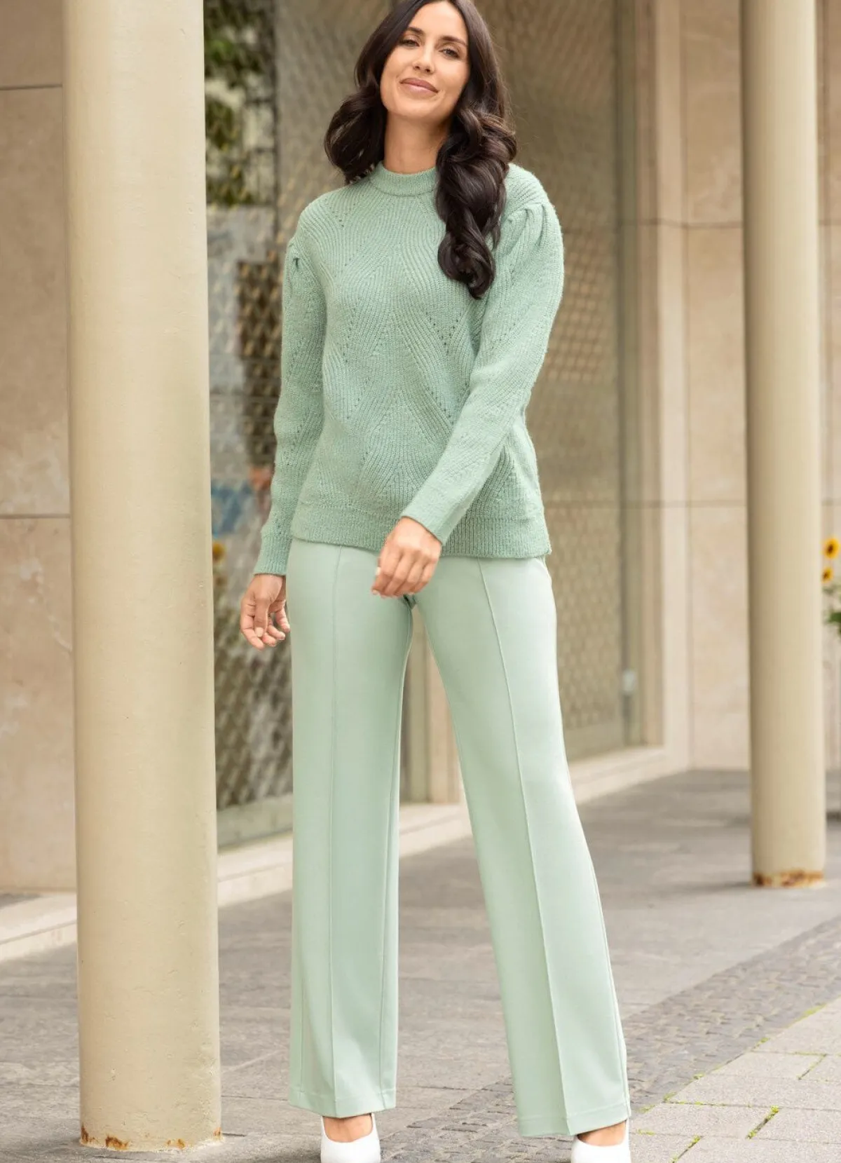 Clearance Tizia Pullover mit dekorativer Faltenlegung MINT MELIERT