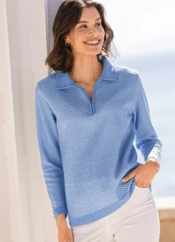 Outlet BADER Pullover mit dezentem Glanz BLAU-ECRU