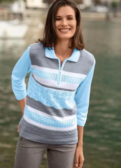 Best BADER Pullover mit dezentem Glanz BLEU-GRAU-WEISS