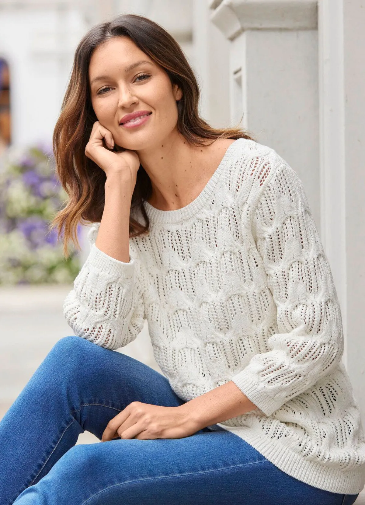 Online BADER Pullover mit dezentem Paillettengarn ECRU