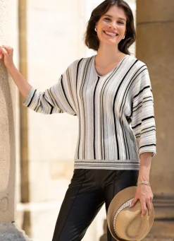 Hot BADER Pullover mit dezenten Glanzakzenten WEISS-GRAU-MULTICOLOR