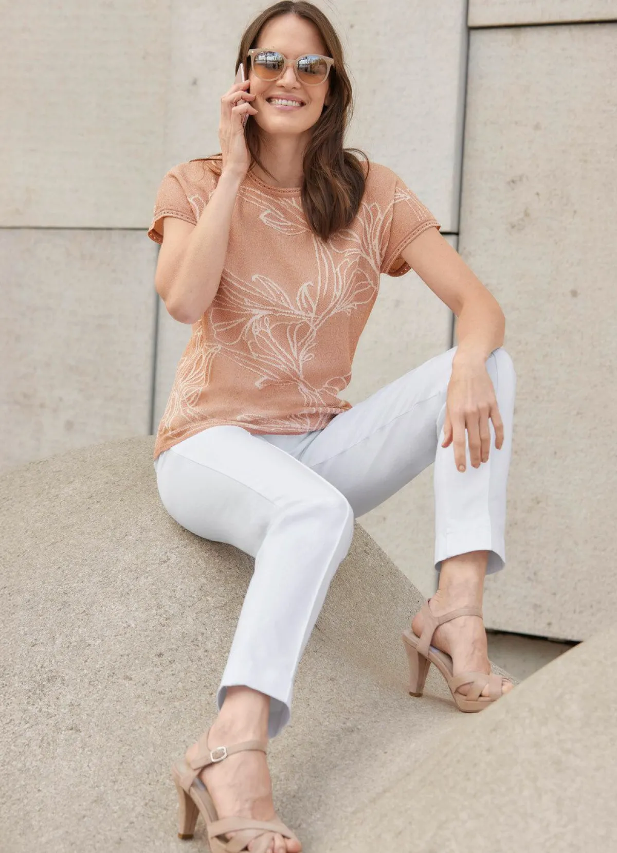 Tizia Pullover mit edlem Glitzereffekt ROSÉ-WEISS