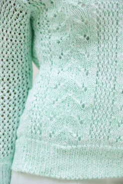 New BADER Pullover mit edlem glänzendem Paillettengarn WEISS-MINT