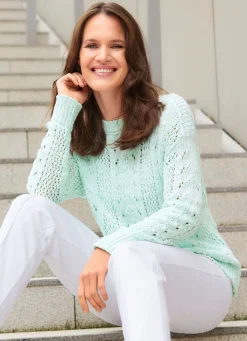 New BADER Pullover mit edlem glänzendem Paillettengarn WEISS-MINT
