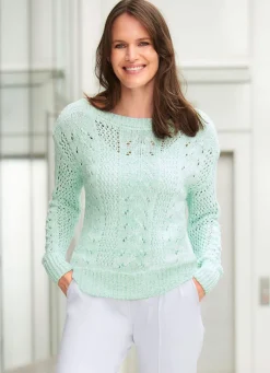 New BADER Pullover mit edlem glänzendem Paillettengarn WEISS-MINT