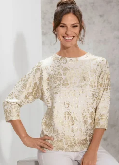 Outlet BADER Pullover mit edlem goldfarbenen Druck ECRU-GOLD