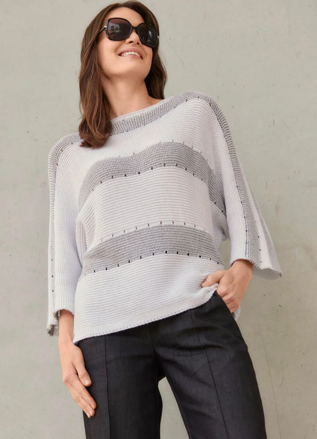Hot Tizia Pullover mit edlen Glitzerakzenten WEISS-SILBERGRAU