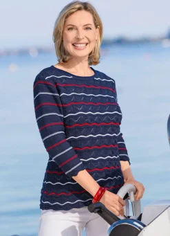 Clearance BADER Pullover mit feinen Ringeln MARINE-ROT-WEISS