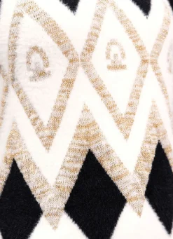 Discount Tizia Pullover mit flauschigem Effektgarn SCHWARZ-ECRU-GOLDFARBEN