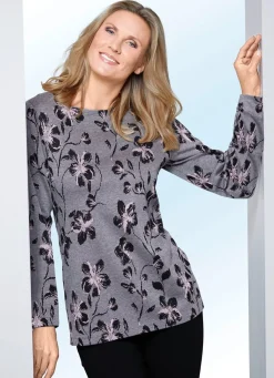 Discount KLAUS MODELLE MADE IN GERMANY Pullover mit Floraldessin GRAU MELIERT-SCHWARZ-ROSÉ