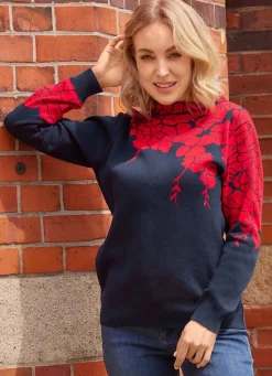 Discount laurakent Pullover mit floralen Jacquardakzenten MARINE-ROT