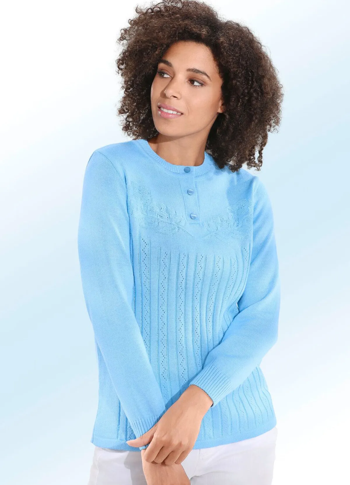 Online BADER Pullover mit floraler Struktur HELLBLAU