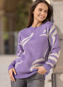 BADER Pullover mit grafischem Muster FLIEDER-ECRU