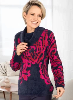 Online BADER Pullover mit haarigem Effektgarn MARINE-PINK-ROT