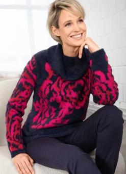 Online BADER Pullover mit haarigem Effektgarn MARINE-PINK-ROT