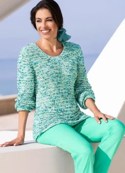 BADER Pullover mit hochwertigem Federeffektgarn AQUA-ECRU-MULTICOLOR