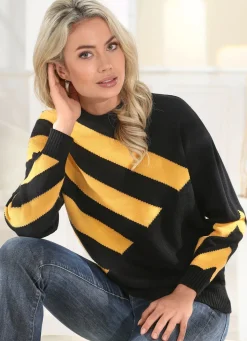 Outlet BADER Pullover mit Intarsienmuster SCHWARZ-GELB
