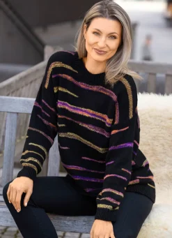 New BADER Pullover mit Intarsienstreifen SCHWARZ-MULTICOLOR