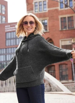 laurakent Pullover mit Kapuze und in Fledermausform ANTHRAZIT-SCHWARZ