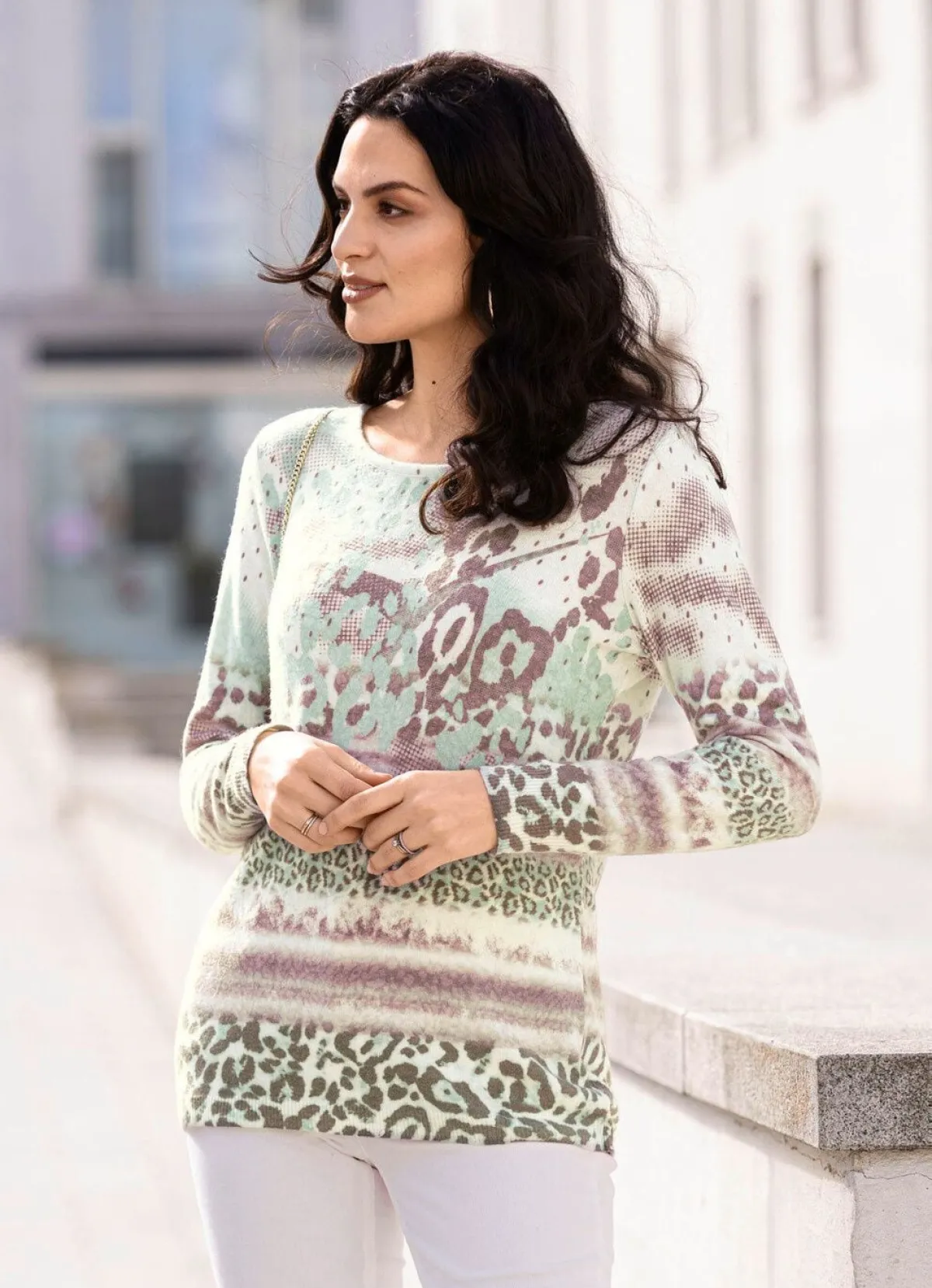 New BADER Pullover mit Kaschmir MINT-ECRU-MULTICOLOR