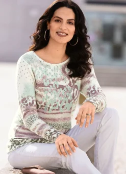 New BADER Pullover mit Kaschmir MINT-ECRU-MULTICOLOR
