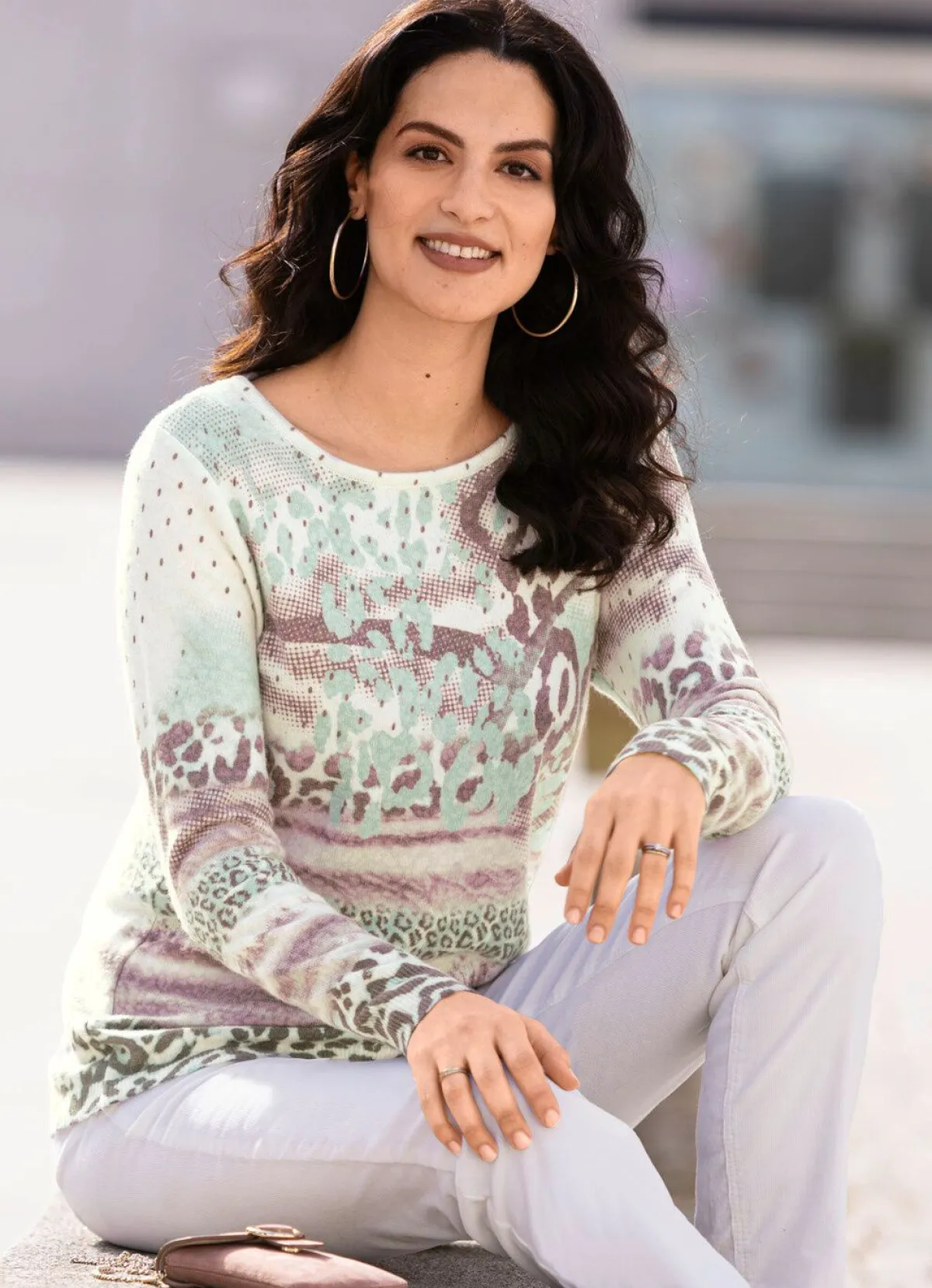 New BADER Pullover mit Kaschmir MINT-ECRU-MULTICOLOR