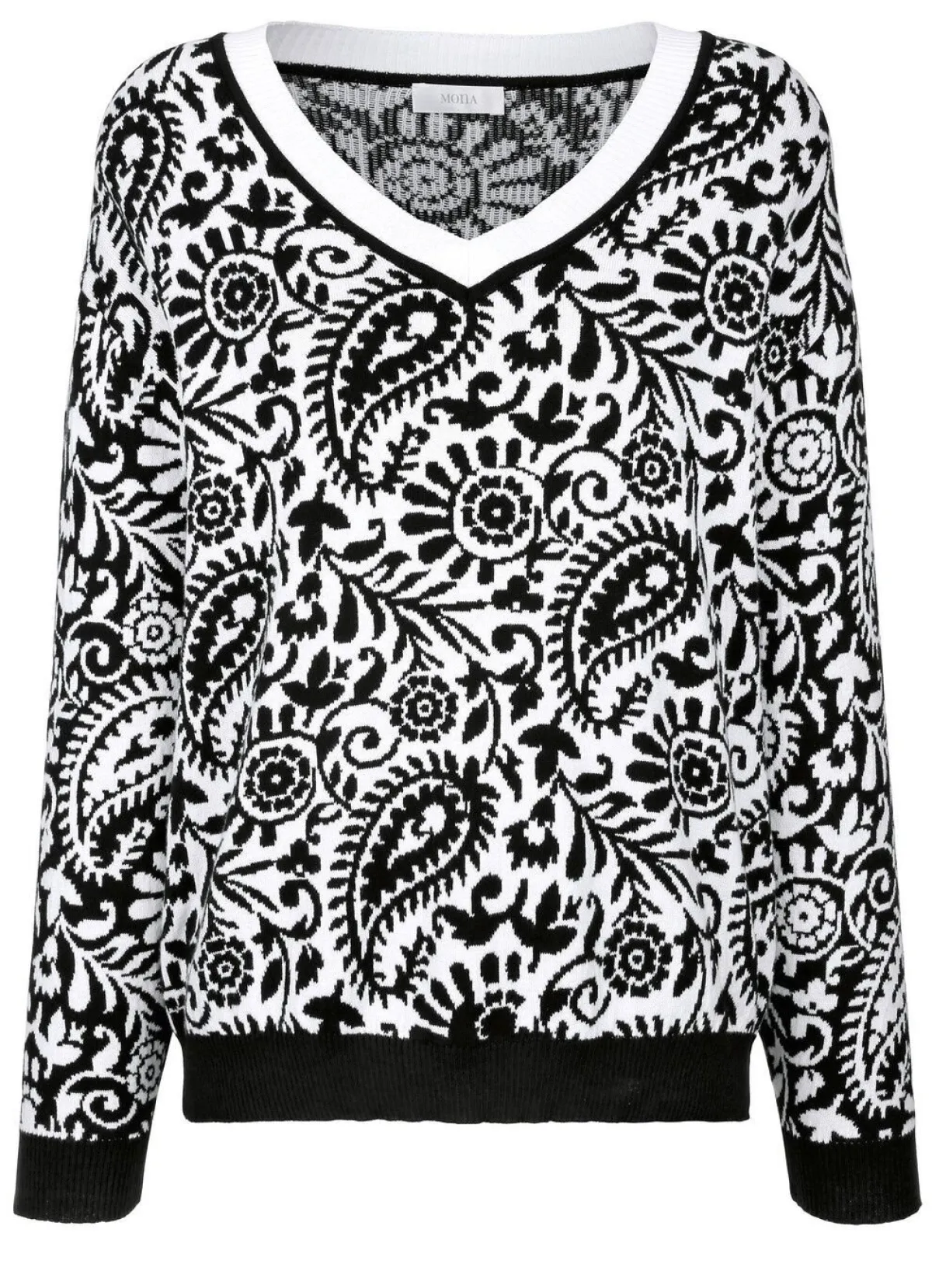 Outlet BADER Pullover mit Kontrastabschlüssen SCHWARZ-WEISS