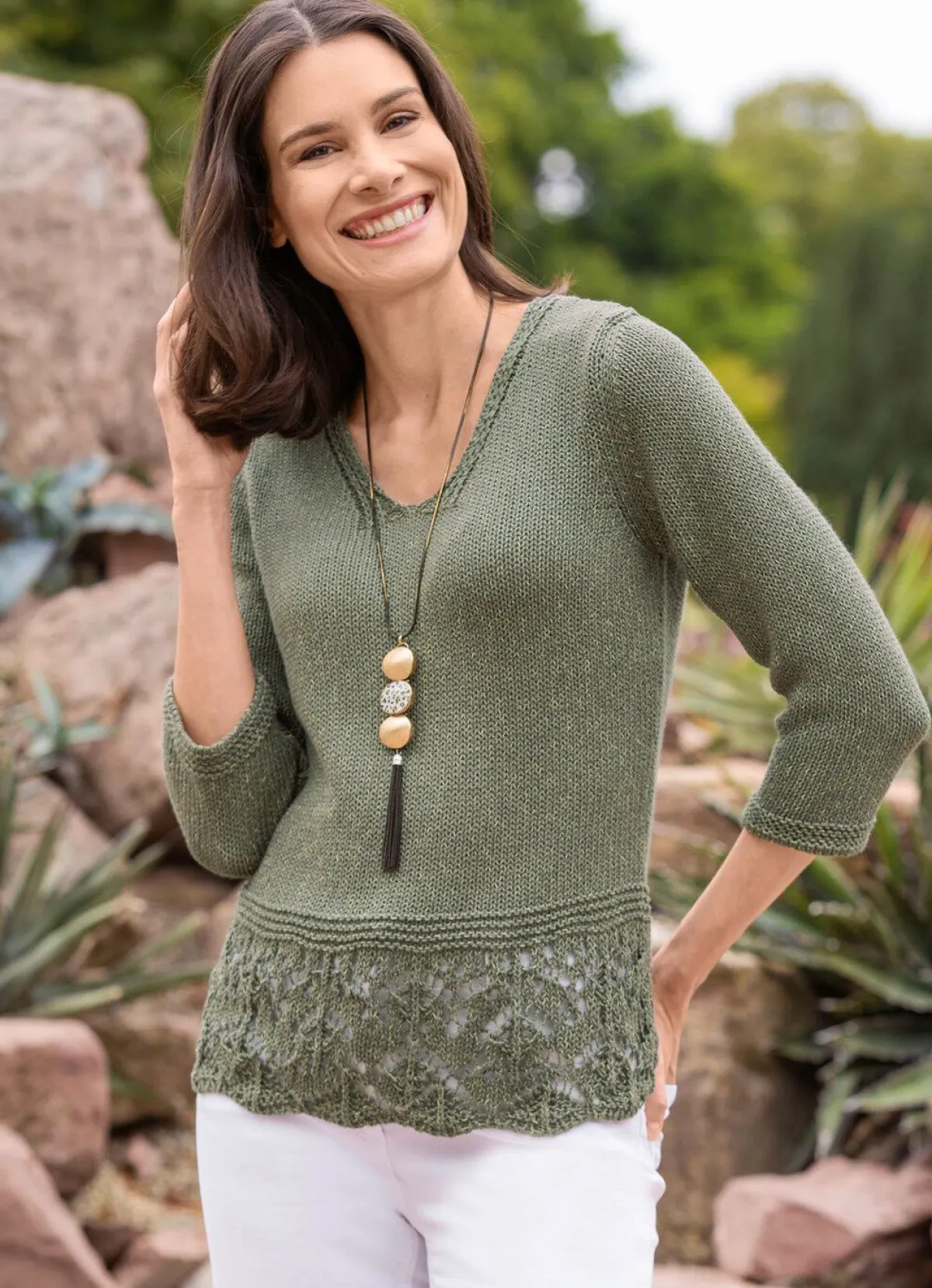 Sale BADER Pullover mit Melange-Effekt durch edles Glanzgarn OLIV MELIERT