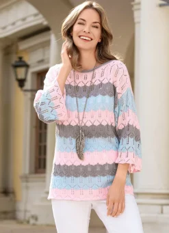 Online BADER Pullover mit Mustermix im Blockringeldessin ROSA-HELLBLAU-GRAU