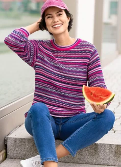 Best BADER Pullover mit Mustermix im Ringeldessin PINK-BLAU-MULTICOLOR