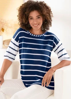 New BADER Pullover mit pfiffigen Kontrasten MARINE-WEISS
